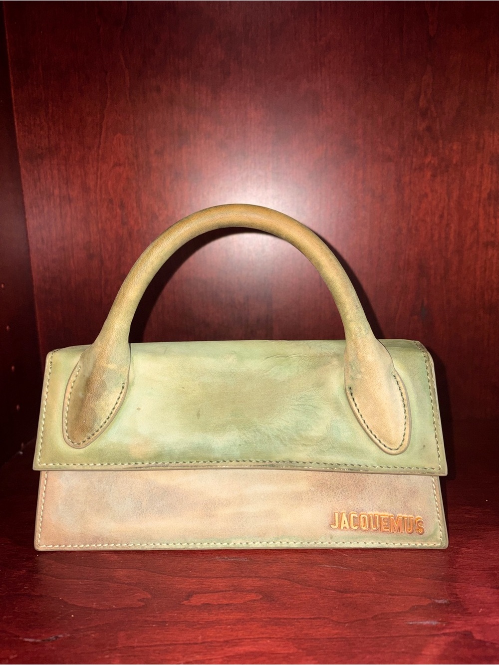 WATER DAMAGED**Jacquemus Green Le Chiquito Long Top-Handle Bag - Picture 3 of 6
